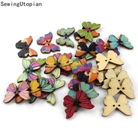 50pcs butterfly wooden button for clothing sewing scrapbooking diy crafts needlework decoration accessories wood buttons