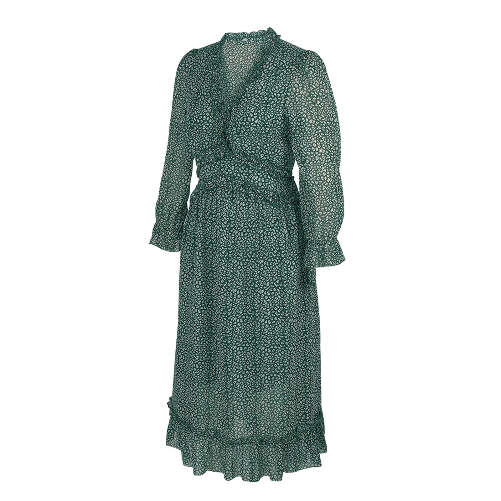 

2021 Women Fashion V-neck Print Dress Ladies Female Stylish Long Sleeve Dress for Party Maxi Dresses Robe Elegant Summer Vestido