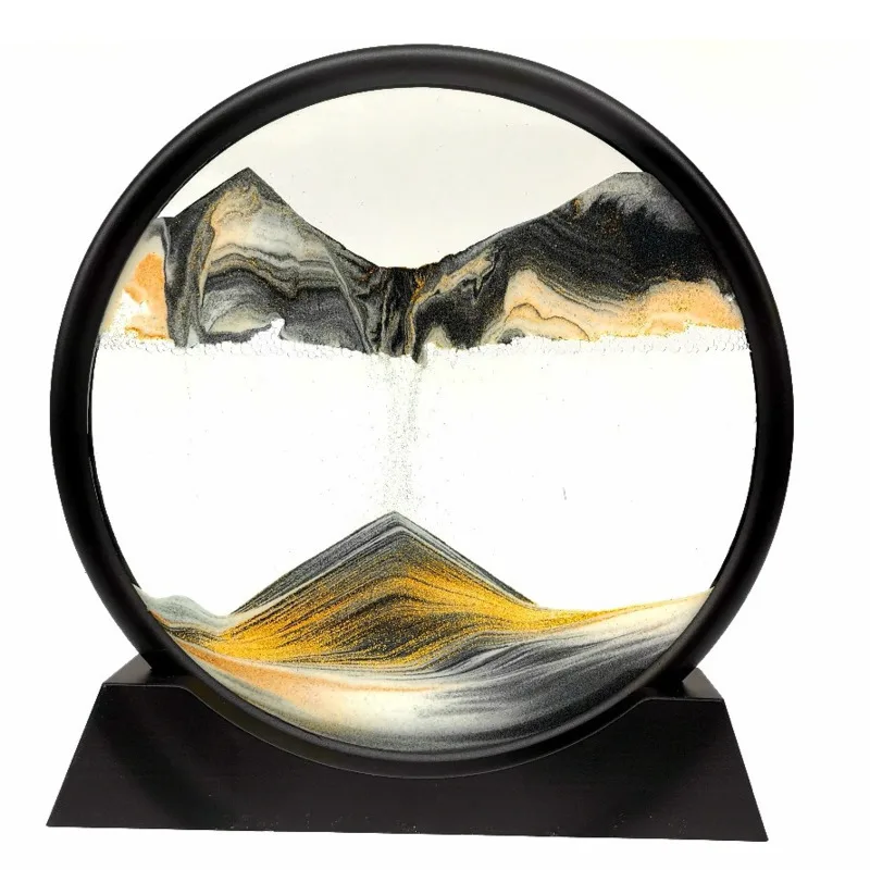 

7/12inch Moving Sand Art Picture Round Glass 3D Deep Sea Sandscape In Motion Display Flowing Sand Frame