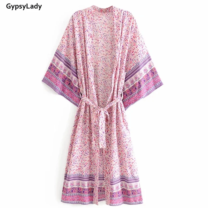 GypsyLady Винтаж кимоно Boho Блузы с цветочным принтом Для женщин длинный кардиган chic
