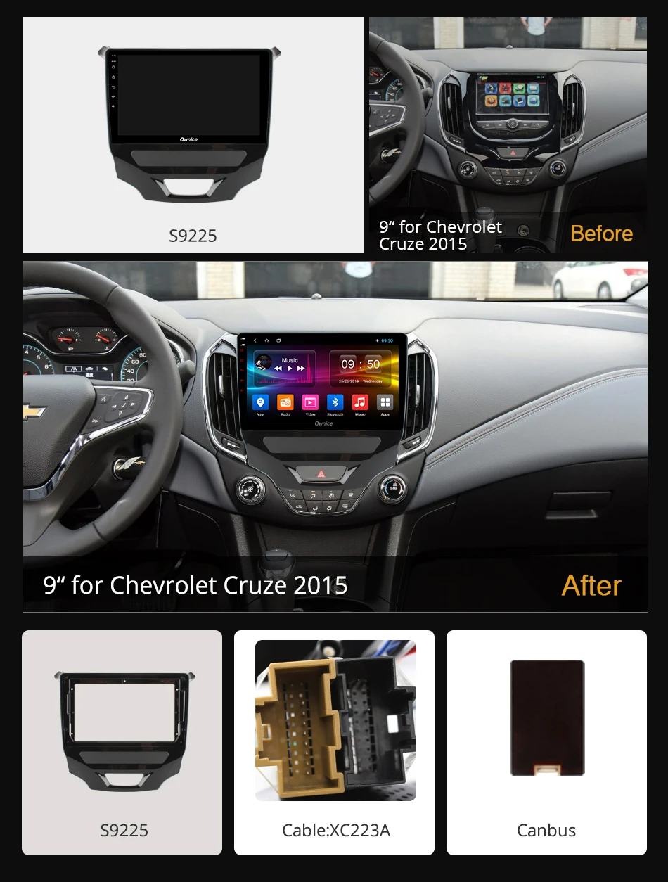 Автомагнитола Ownice Android 9 0 8 ядер DVD-мультимедиа для CHEVROLET CRUZE 2015 k3 k5 k6 DAB + 4G LTE 360