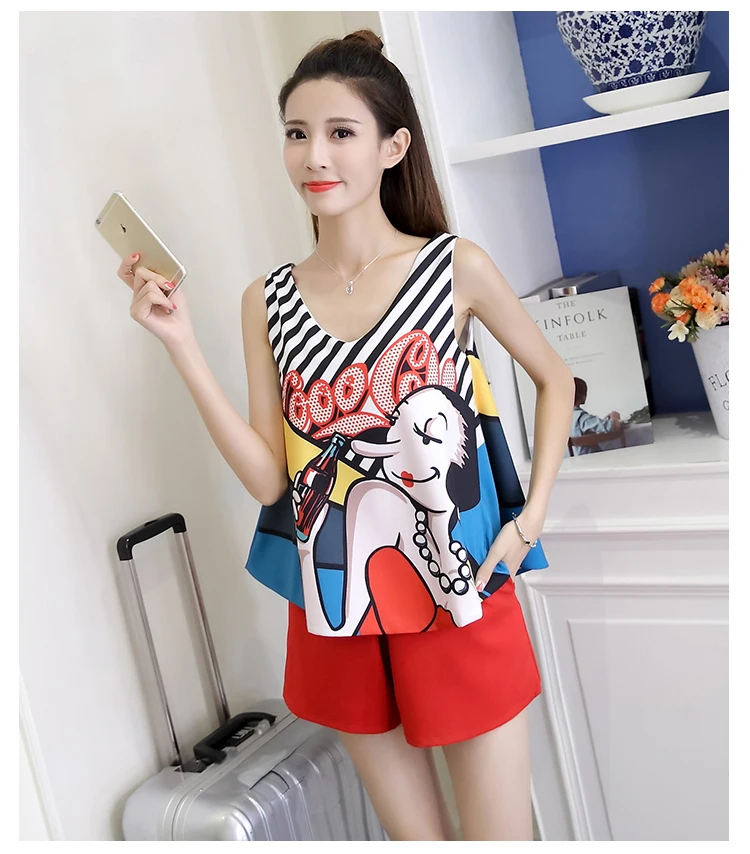 

Summer new female bf net red harajuku leakage shoulder watch out machine short western shorts two suit fashion