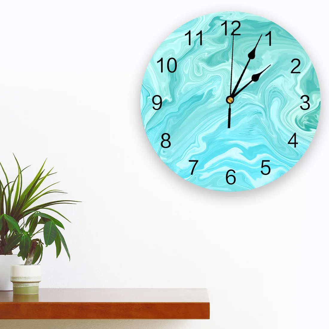 Green Water Ripple Marble PVC Wall Clock Decorations Living Room Digital Home Decor Modern Design | Дом и сад