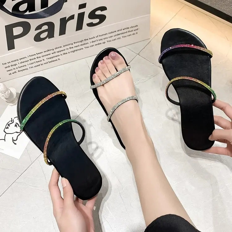 

New Summer Shoes Woman Sandals Gladiator Sandals Women 2021 Slippers Beach Shoes Flat Sandals Light Rhinestone Sandalias Casual