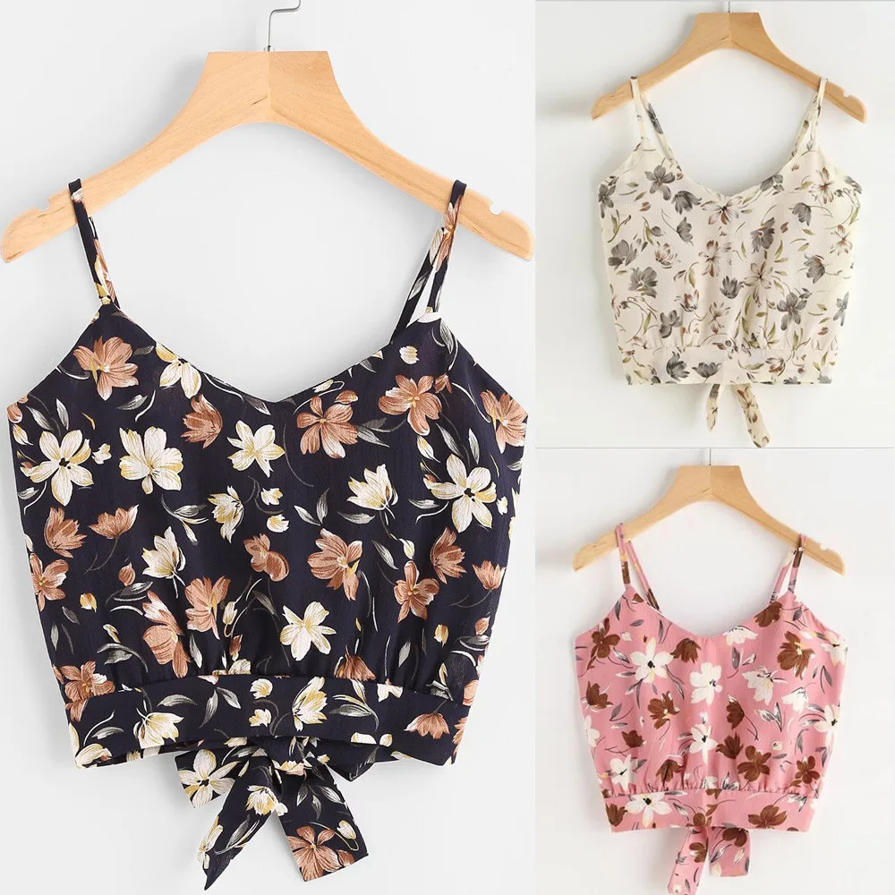 Женский шифоновый укороченный жилет с цветочным принтом однотонный топ на