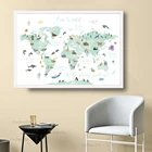 Образовательная картина с изображением животных, карта мира, настенный плакат для детского сада, большого размера, для украшения детской игровой комнаты