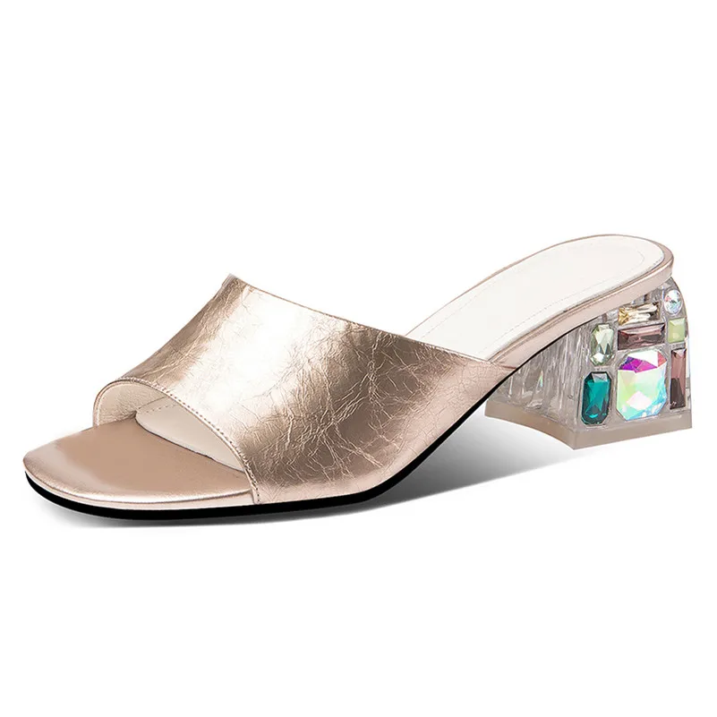 Шлепанцы FOREADA женские из натуральной кожи сандалии на высоком массивном каблуке