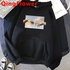 Толстовка Женская в стиле Харадзюку Ullzang, теплая Толстовка Оверсайз с забавным мультяшным рисунком, худи с графическим принтом, для зимы