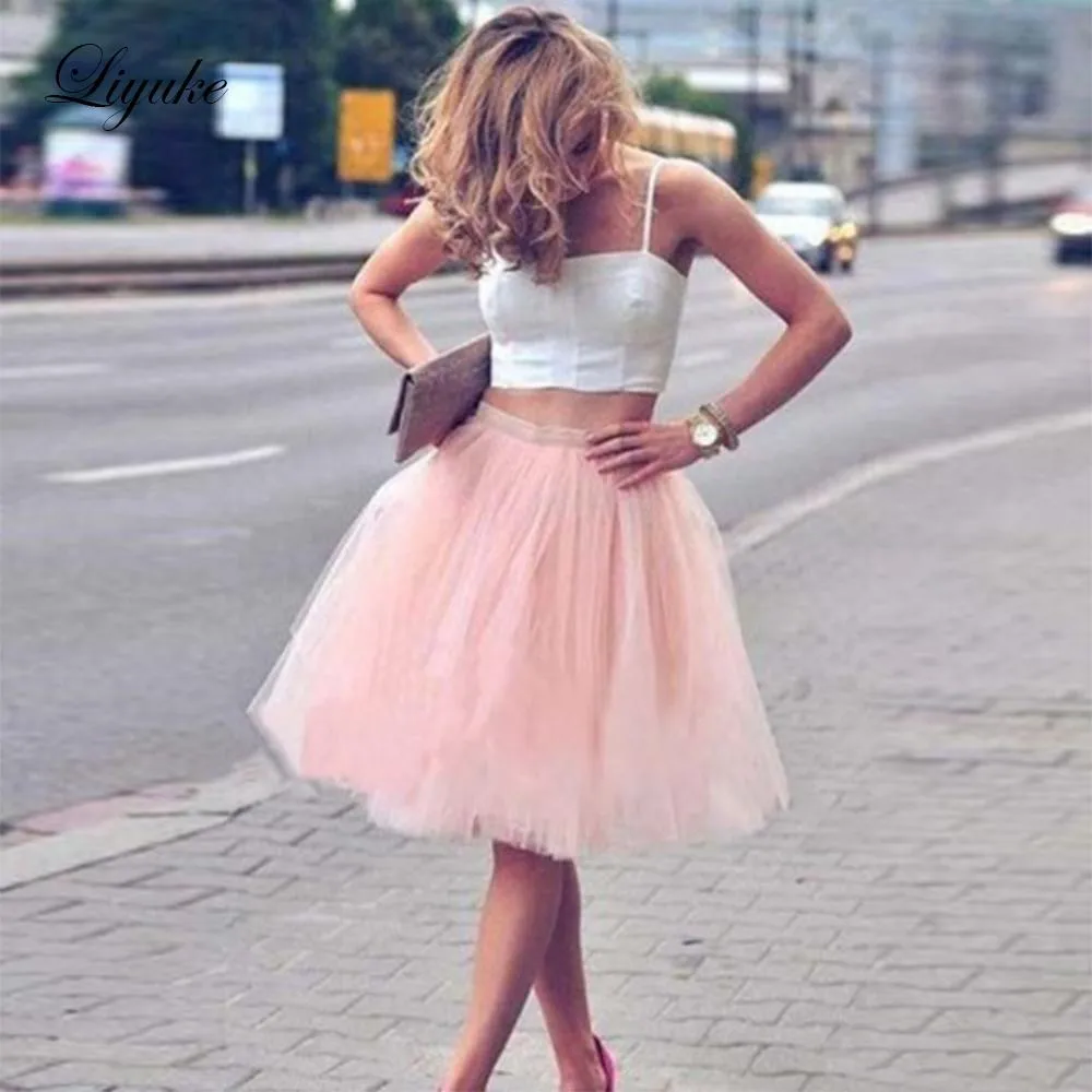 

Classic Pink Strapless A Line Homecoming Dress Spaghetti Strap Backless Prom Gown Short Cocktail Graduation Two Pieces Party Dre