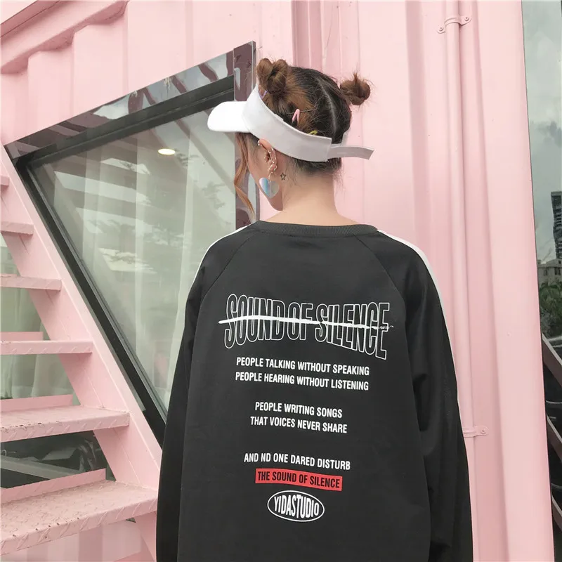 Женские толстовки с круглым вырезом и принтом букв свободные тонкие в стиле