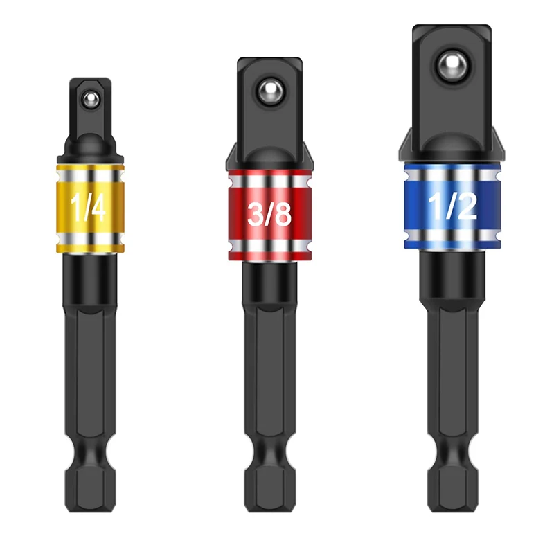3 шт. 1/4 &quot3/8" 1/2 "Ударный гнездо адаптера шестигранным хвостовиком Сверло