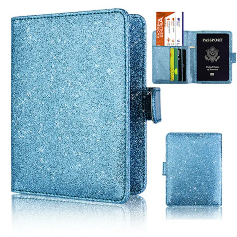 

RFID Blocking Passport Holder Wallet Blingbling Leather Travel IDCard Cover Case