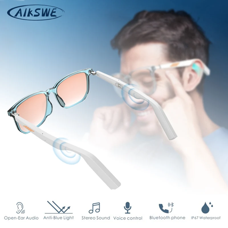 

AIKSWE Smart Eyewear Audio Eyeglasses Anti-Blue Light Wireless Stereo Music Hands-Free With HD Mic Surround Sound Sports Headset