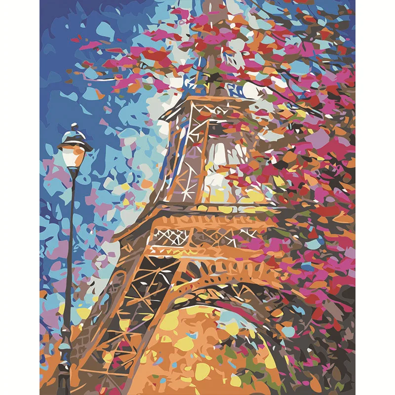 Colorful Tower Paint By Numbers Coloring Hand Painted Home Decor Kits Drawing Canvas DIY Oil Painting Pictures By Numbers