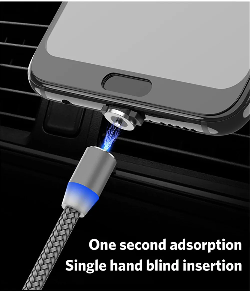 Магнитный кабель Micro USB Type-C для зарядки 1 м быстрое зарядное устройство Huawei p smart