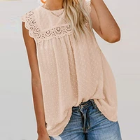 sexy v neck lace hollow shirt blouse summer sleeveless ladies shirt casual women solid pullover tops