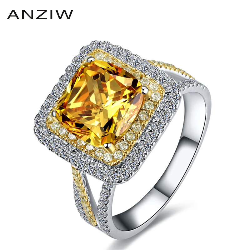 

ANZIW 2.5 Carat Cushion Cut Yellow Sona Bridal Halo Rings 925 Sterling Silver Princess Wedding Rings Lover Wedding Jewelry Gifts