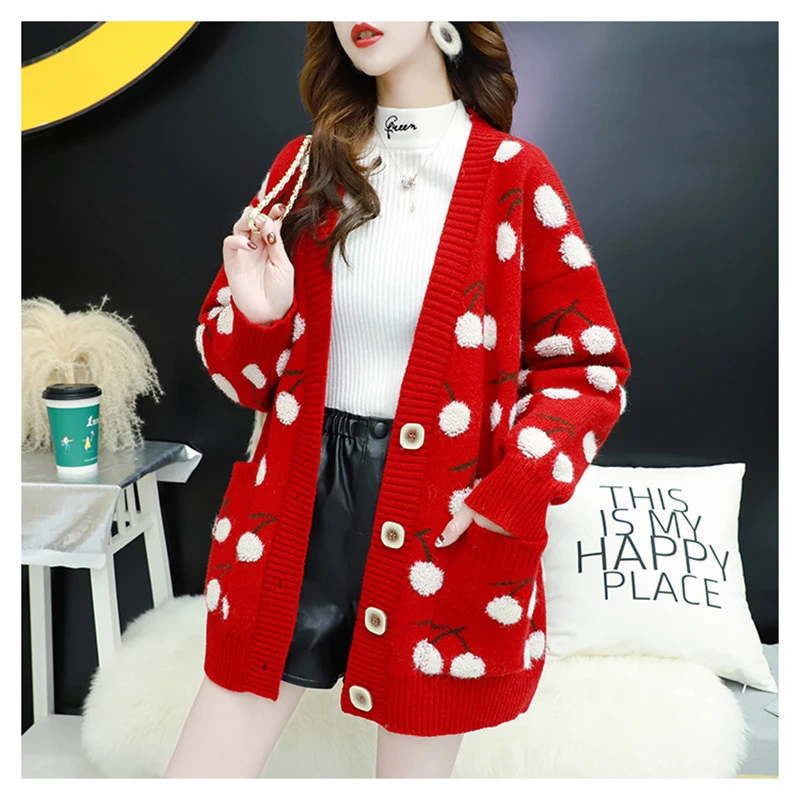 

Very fairy net red knitted cardigan female 2020New spring and autumn new sweet and loose lazy Temperament sweater coat