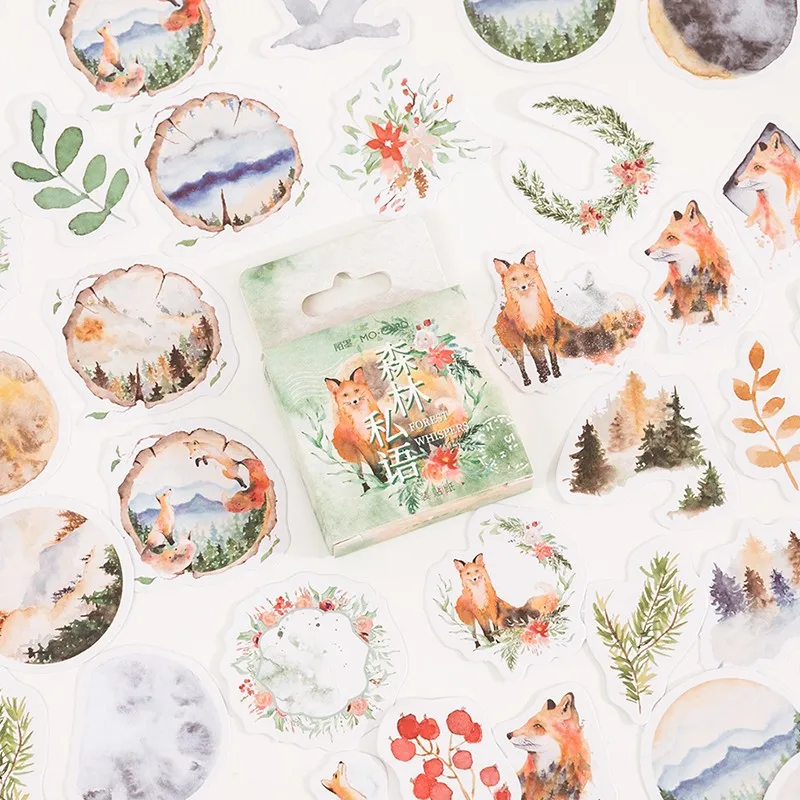 

40Packs Wholesale Box stickers Handmade Misty Forest Animal Sticker Paper Paper Decoration Diary Scrapbooking Mini Bookmark 4CM