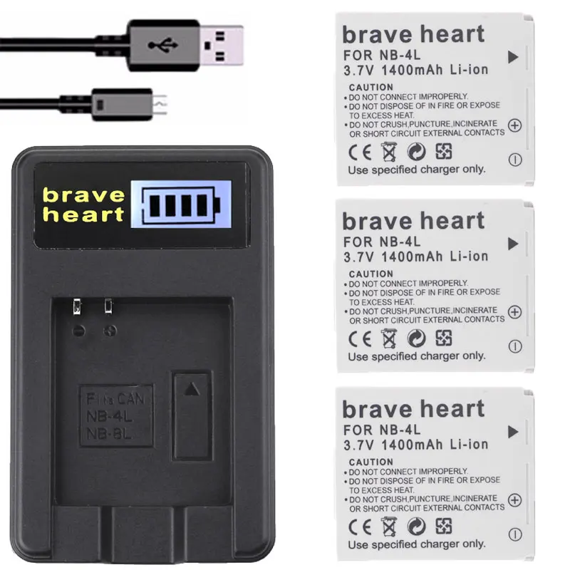 3 шт. NB 4L NB4L Li Ion Батарея + ЖК дисплей USB Зарядное устройство для Цифрового
