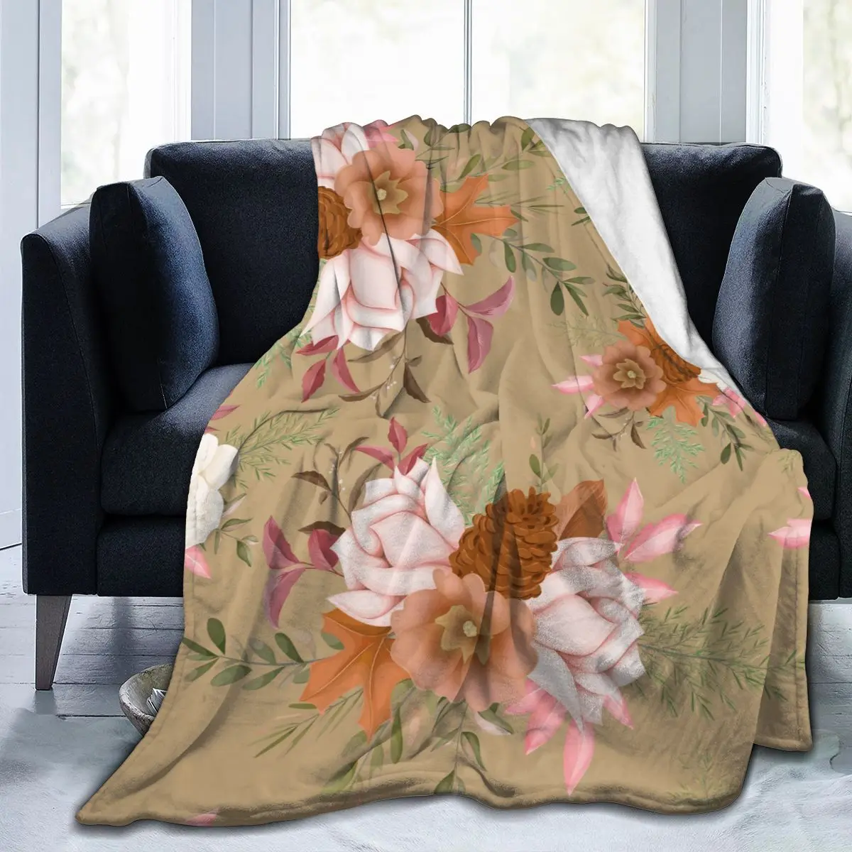 

Soft Warm Fleece Blanket Autumn Flower Winter Sofa Plaid Throw 3 Size Light Thin Mechanical Wash Flannel Blankets
