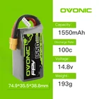 Аккумулятор OVONIC XT60 для дрона или квадрокоптера, 14,8 в, 1550 мАч, 100C, 4S1P, 14,8 в