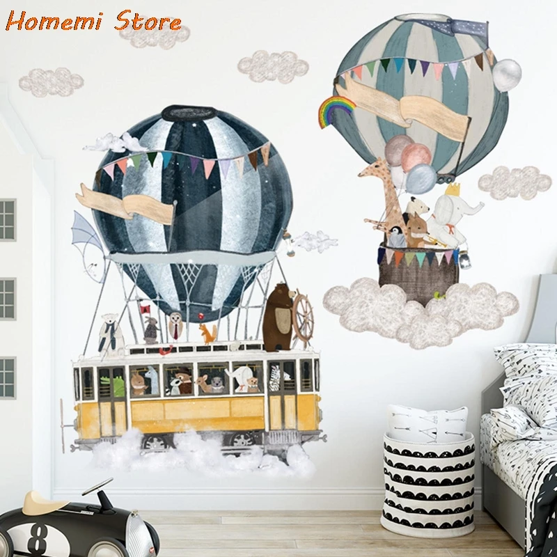 

Cartoon Kids Hot Air Funny Balloon Wall Sticker Creative Home Decor Living Room Decals Wallpaper Bedroom Nursery Window Decor