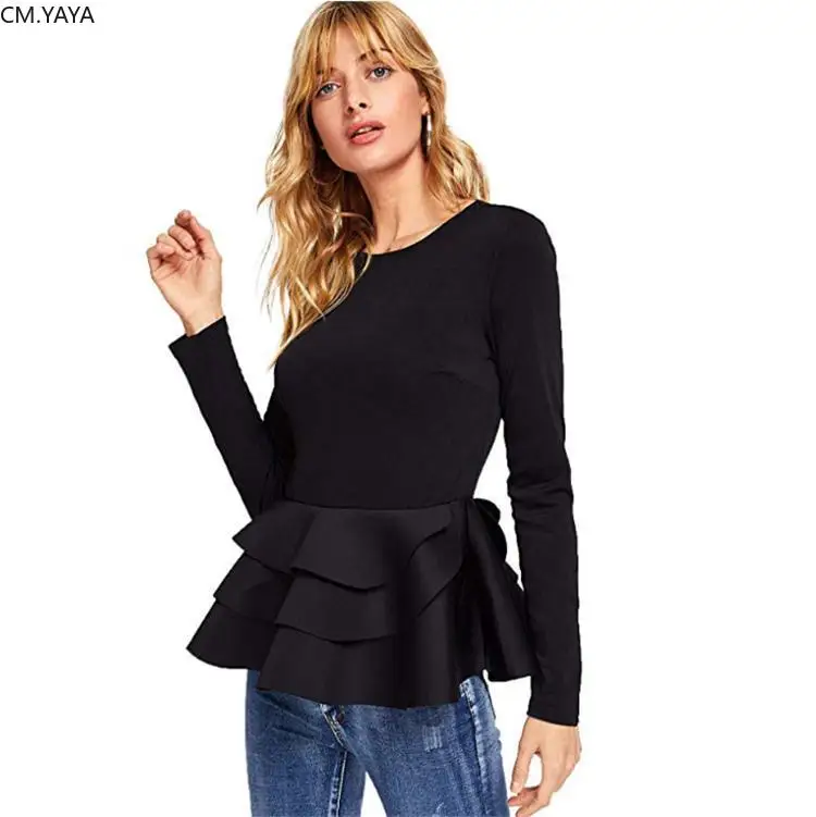 Женская новая осенняя зимняя футболка с круглым вырезом и длинным рукавом