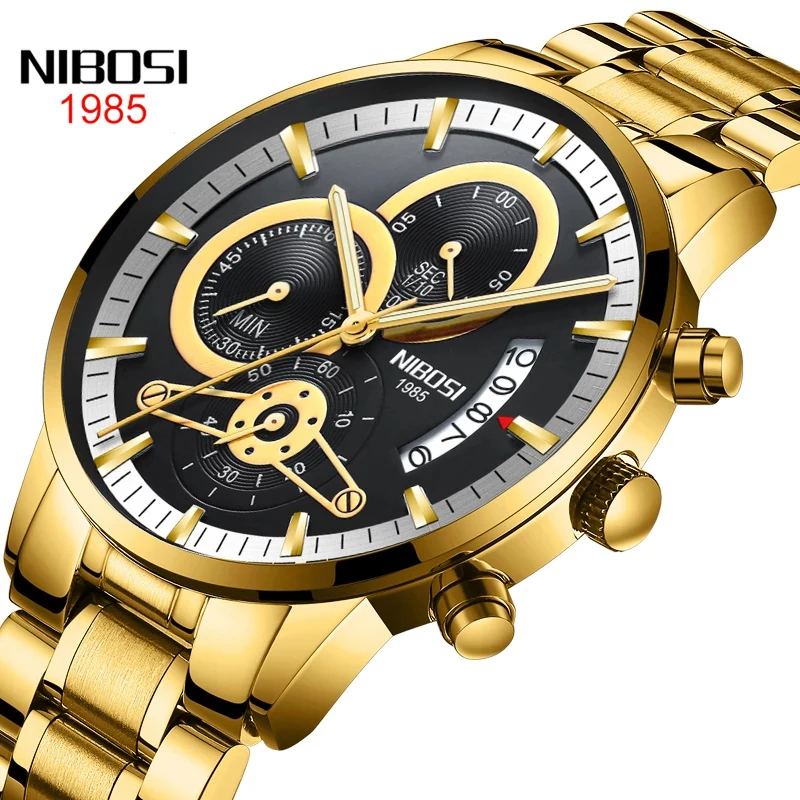 NIBOSI Men Watches Luxury Famous Top Brand Men's Fashion Casual Gold Quartz Watch Military Wristwatches Relogio Masculino Saat
