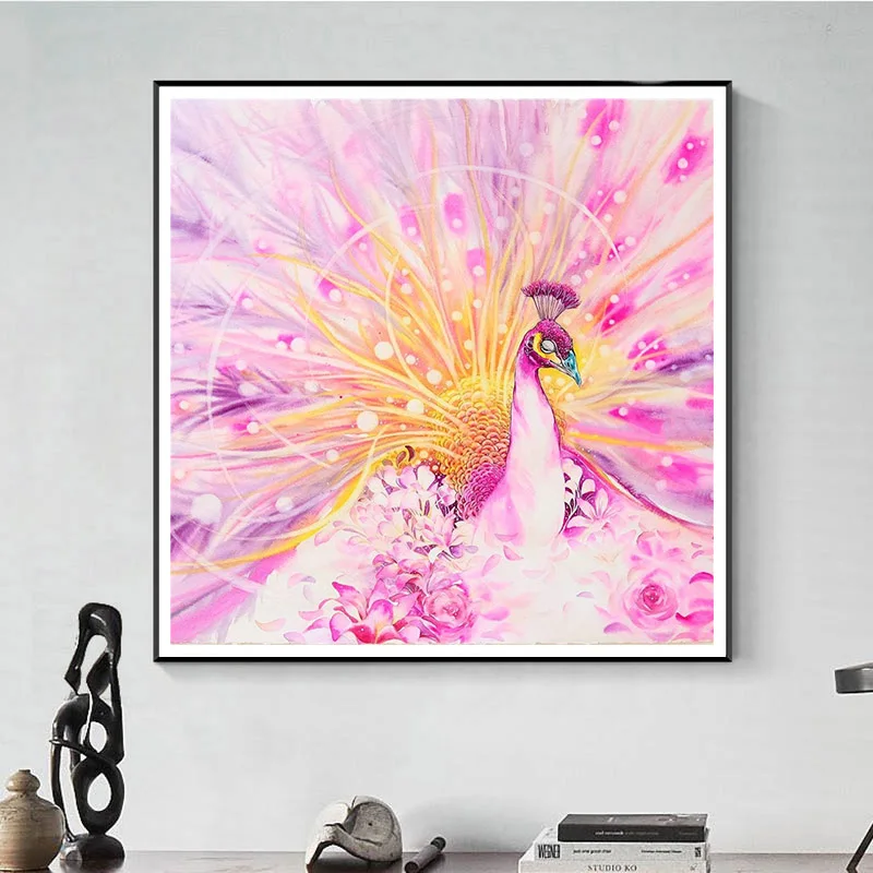 

Diamond Painting Pink Peacock 5D DIY Diamond Embroidery Animals Landscape Full Drilling Round drill Home Decoration