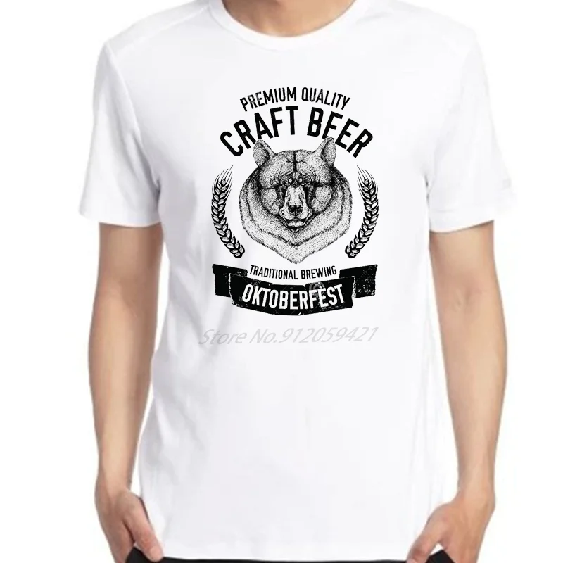 

Mens T-shirt Hand Drawn Beer Emblem With American Black Bear Badge oversized graphic Printed Harajuku Streetwear Men clothing