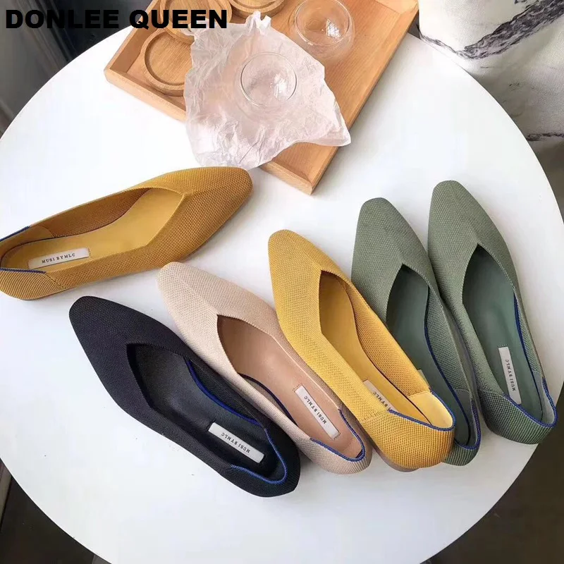 Модная трикотажная Повседневная обувь женские балетки на плоской подошве Лоферы