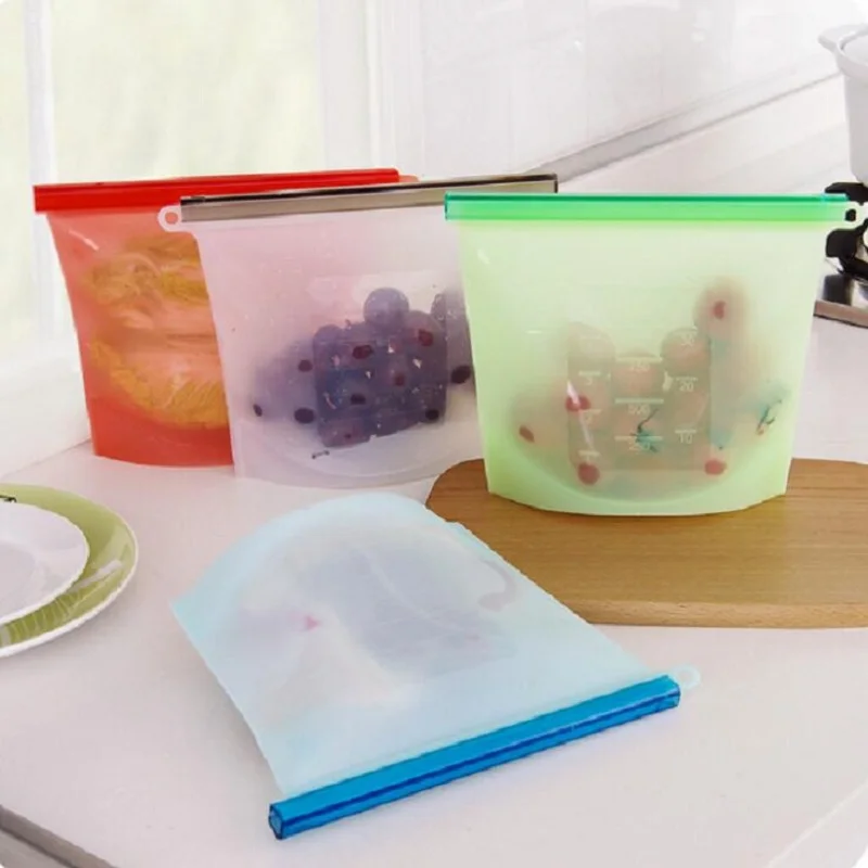 

Silicone Food Fresh Bags Fridge Storage Containers Refrigerator Sealed Kitchen Vegetable Fruits Ziplock CF-28