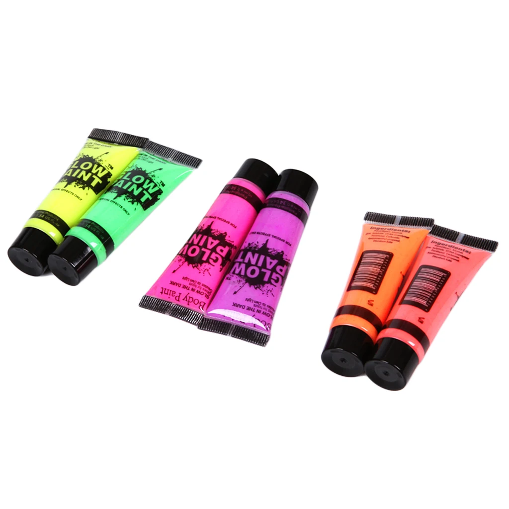 

Set Of 6 Incandescent Fluorescent Neon Tubes 6 Colors Face And Body Brush, Body Design And Body Paint Club Events