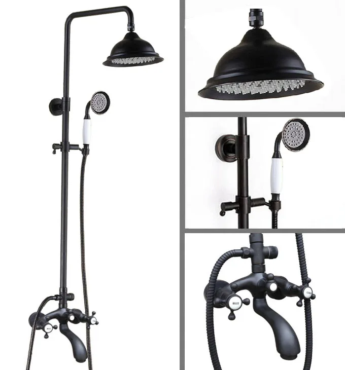 

Black oil Antique Brass Wall Mounted Bathroom Rainfall Handheld Shower Faucet Set Double Handle Bathtub Mixer Tap Dhg114