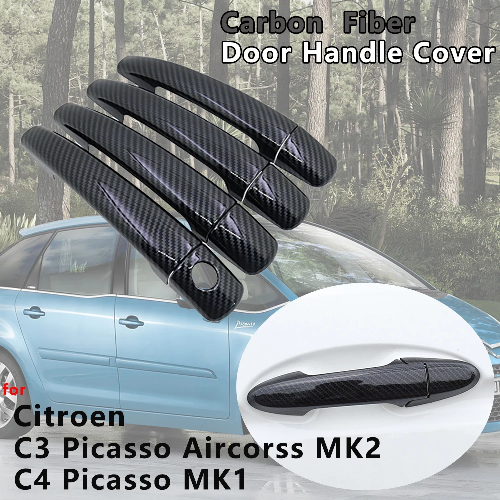 4 шт. черный глянец углеродное волокно дверная ручка крышка отделка внешние