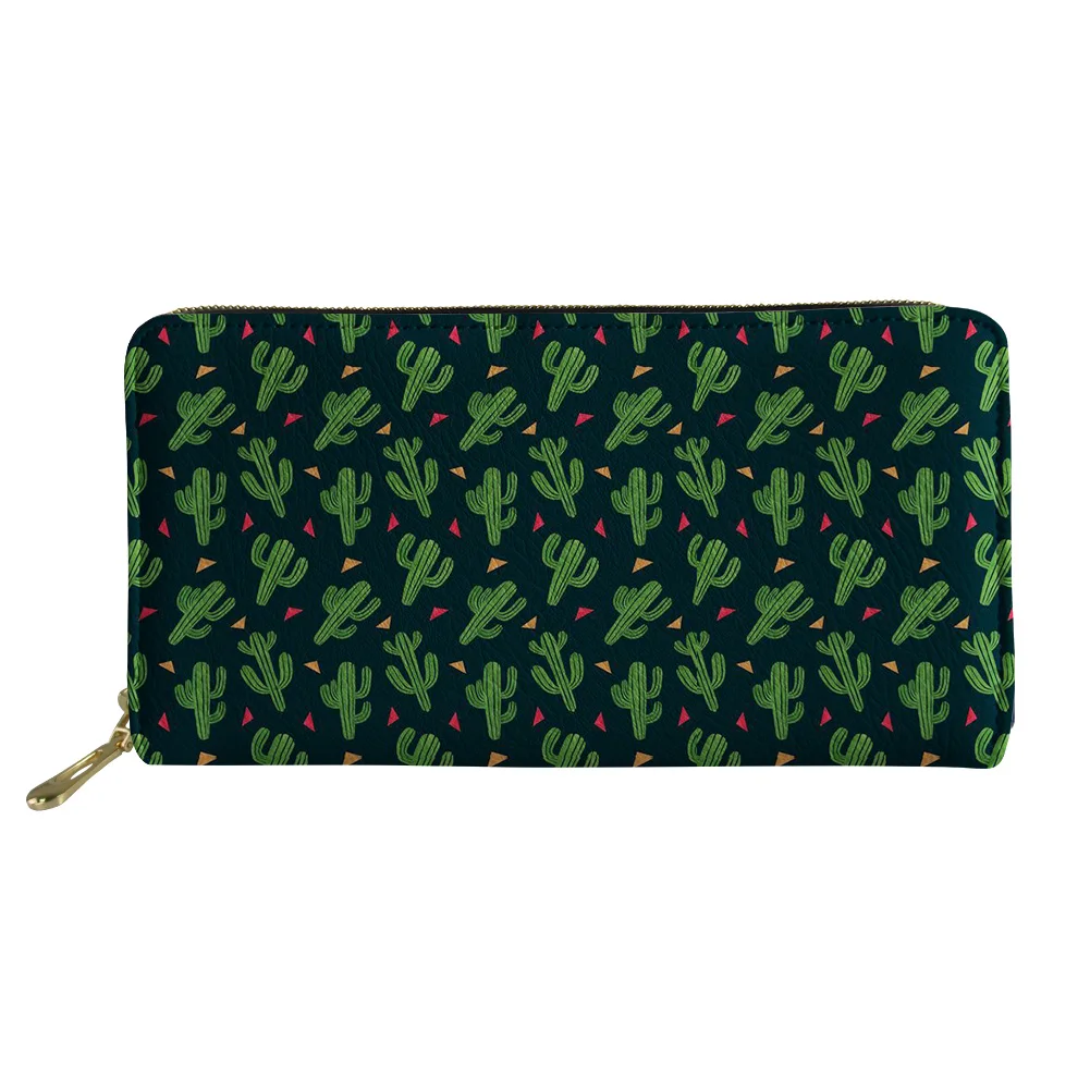 

Black Women Wallet Long Lady PU Leather Coin Purses Cactus Print Luxury Zip Around Card Holder Wallets Clutch Purse Money Bag