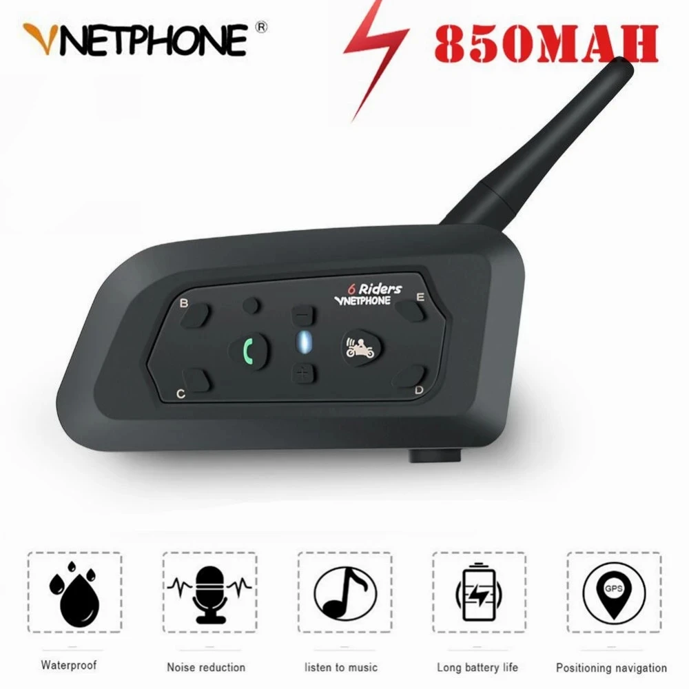 

2PCS V6 1200M Motorcycle Intercom Helmet Bluetooth Headset Intercommnicador Moto Wireless IP65 Waterproof Interphone For 6 Rider
