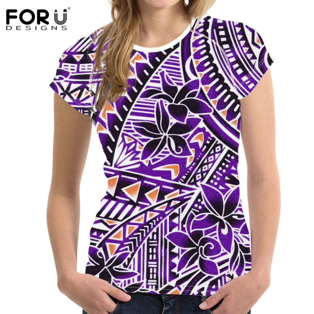 

FORUDESIGNS, Африканский Цветочный полинезийский Плюмерия, цветочный узор, женские модные уличные футболки, роскошный бренд, мягкие короткие фут...