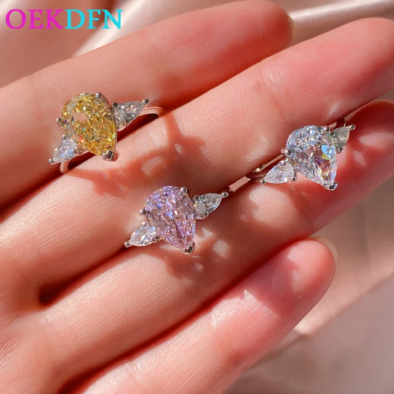 

OEKDFN 100% 925 Sterling Silver Rings For Women Pear Cut Citrine Created Moissanite Gemstone Wedding Engagement Ring Jewelry