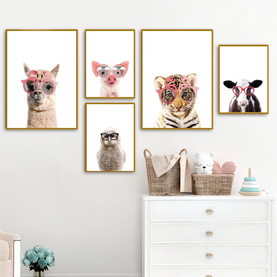 Абстрактная Картина на холсте Тигр Панда Страус Обезьяна Медведь Корова лама