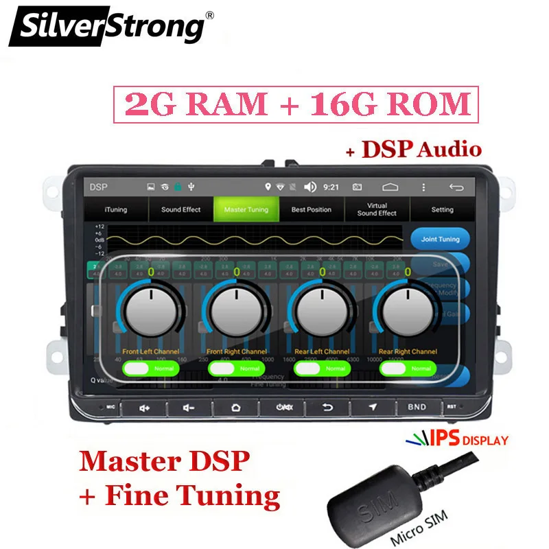 902BM3 2G16G DSP SilverStrong Android9.0 ips 4G модем автомобильный 2Din радио gps для VolksWagen Tiguan Golf MK6 MK5 опционально DSP TPMS DVR - Цвет: 902BM3 2G16G DSP