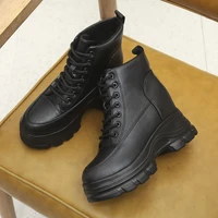 2022 winter new black thick soled cloth mid tube boots female autumn british trend boots high top korean casual shoes boots