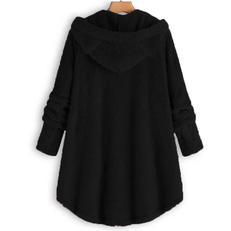 

Hoodies Winter Fashion Hoody Women Button Coat Fluffy Tail Tops Hooded Pullover Loose Sweatshirt Female Tops Manteau Manteau
