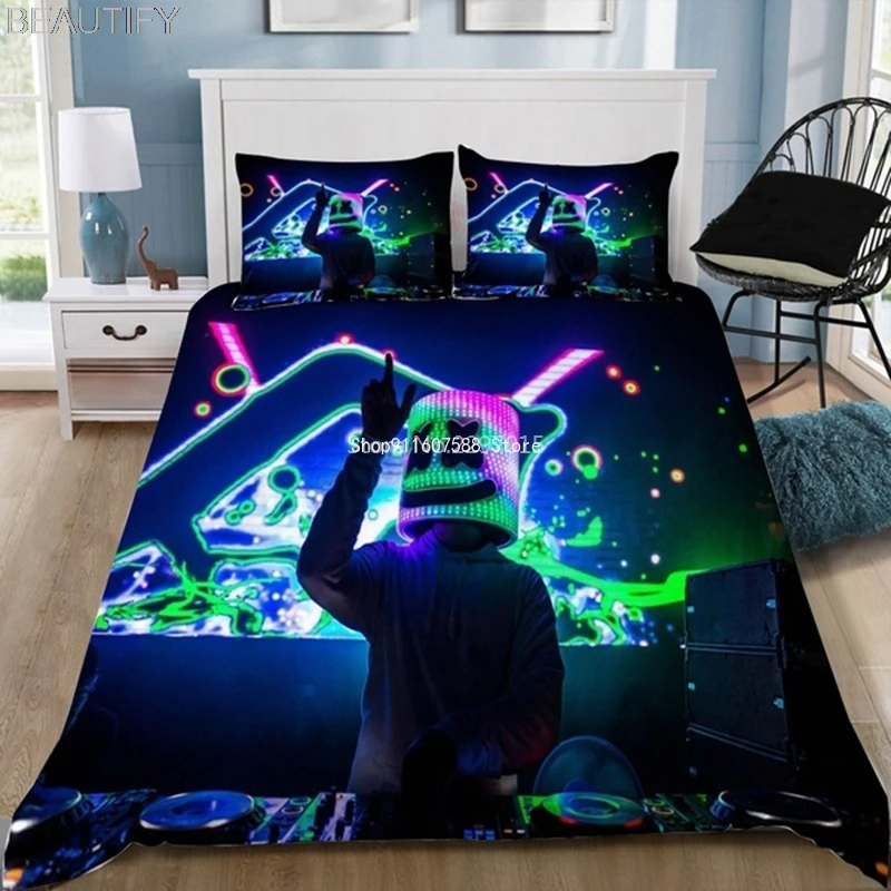 

Cartoon Bedding Set 3d Popular DJ Marshmello Duvet Cover Pillowcase Bedclothes EU/AU/US Size Bedroom Decor Kids Adults Drop Ship