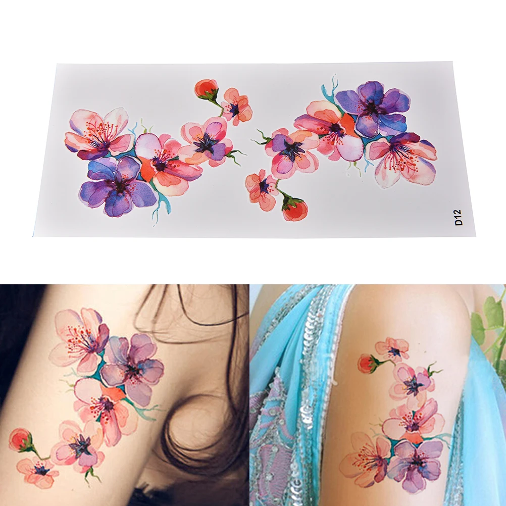 

Disposable Tattoo Stickers Watercolor Orchid DIY Tattoo Sticker Decal Blossom Temporary Tattoo Body Art