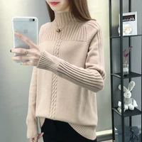 beige half turtleneck knitted women autumn winter 2021 korean sweater female long sleeve jumper knitwear pullover sweaters femme