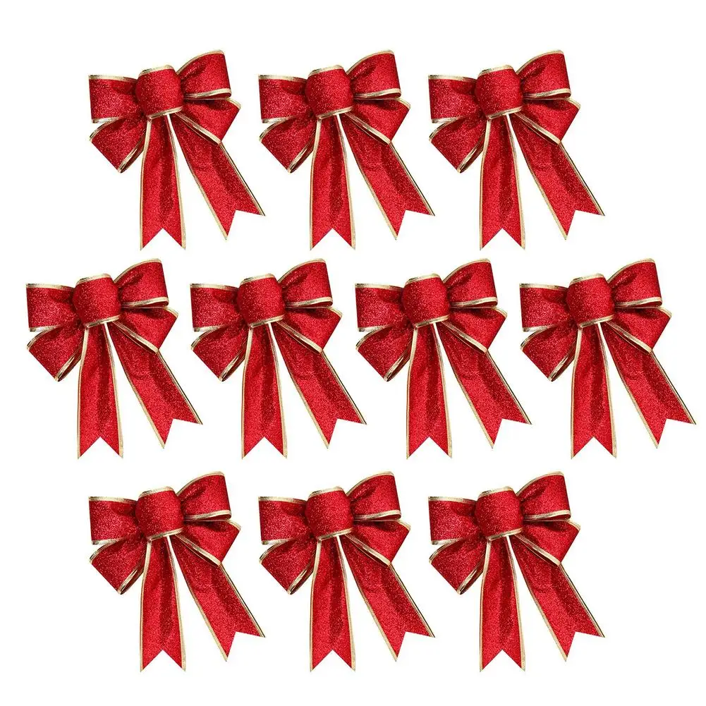 

Christmas Bows 10Pack Christmas Ribbon Bowknot Decoration Glitter Red Wreaths Bow For Christmas Tree Home Holiday Festival Party