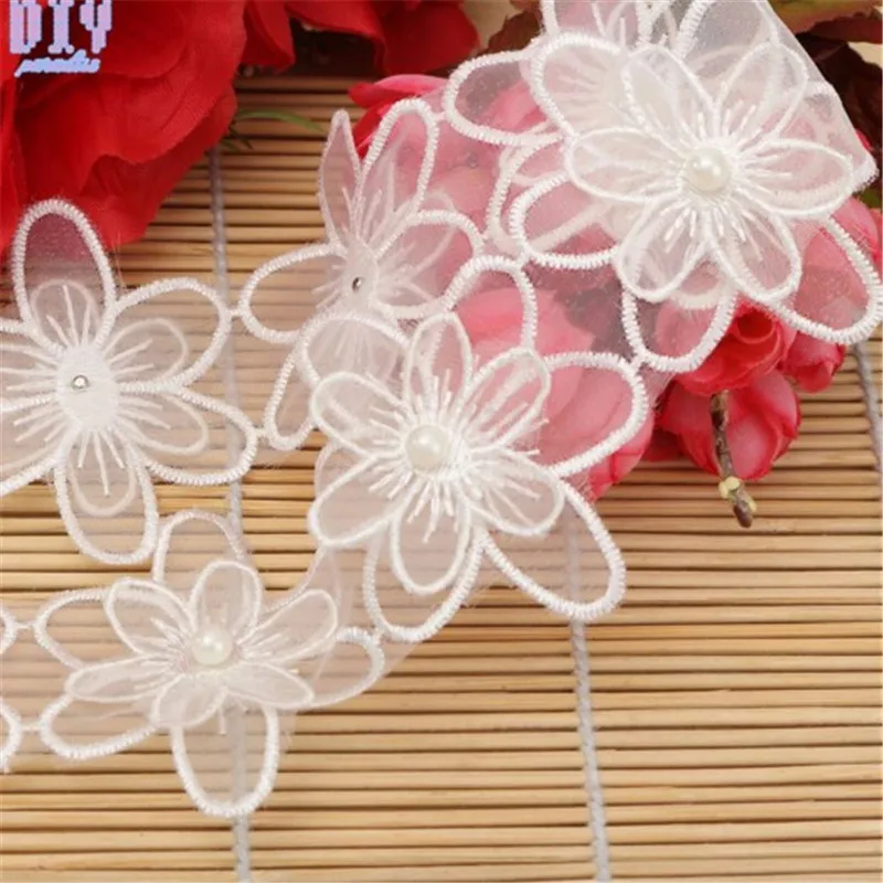 15 ярдов белые вышитые жемчужные бусины в форме цветка кружевная одежда платье