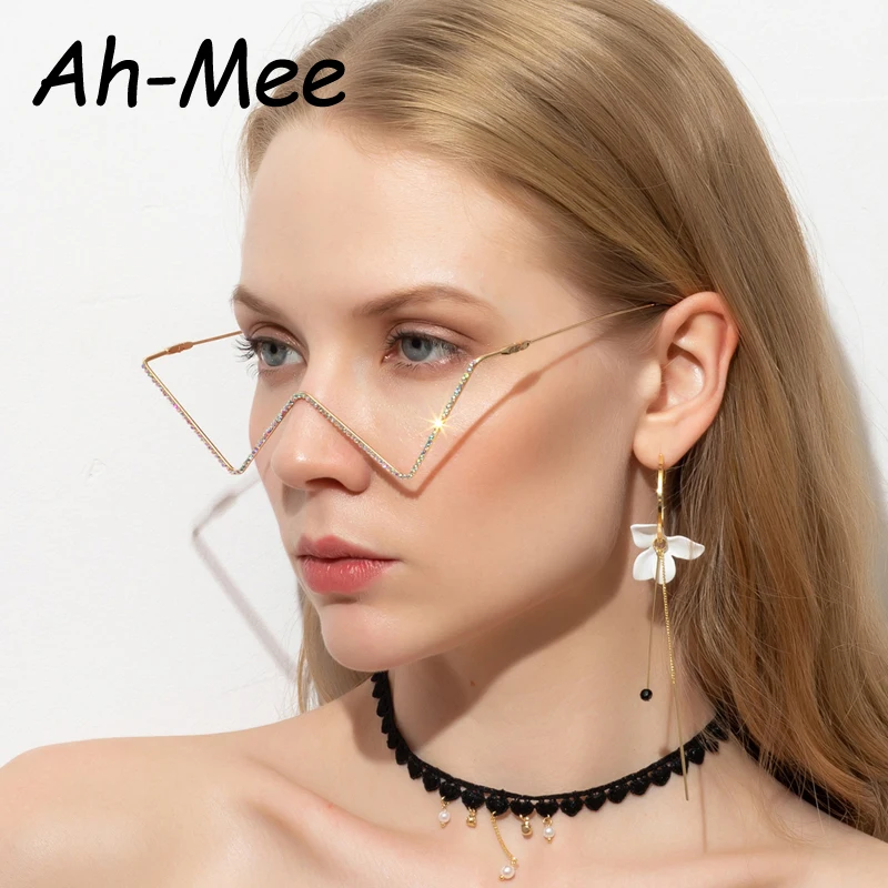 

New Fashion Crystal Sunglasses Frames For Women Small Diamond Eyeglasses Alloy Frame For Men Eyewear Punk Half Frame Glasses